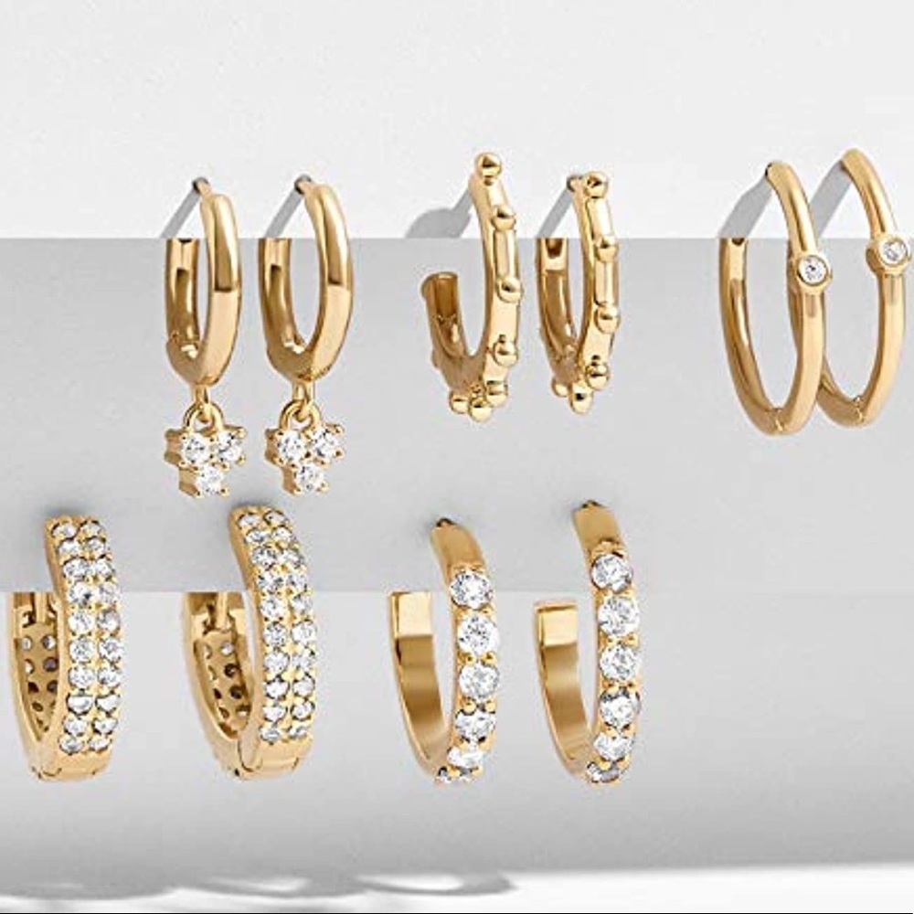:: Delicate Pavé Hoops [GOLD] Shimmer Dangle Huggie Earrings - Picture 6 of 7